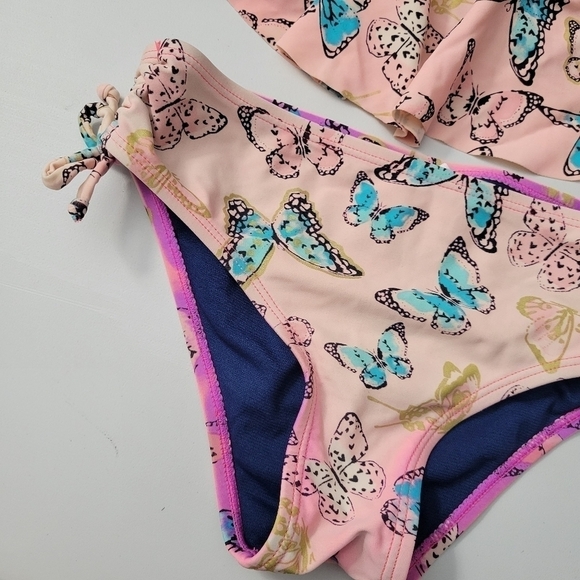 Limited Too Butterfly Print Ruffle Front Crochet Back Bikini - Picture 3 of 8